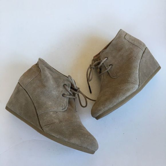 Toms Suede Bootie Wedge Heel Lace Up Ankle Boot Size‎ 9 Shoes Beige Natur… - Picture 1 of 9
